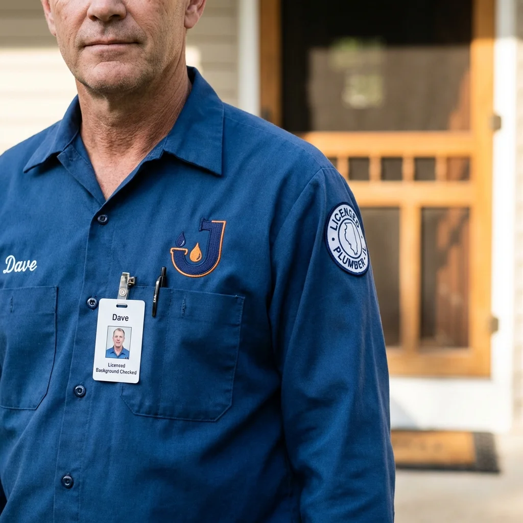 Licensed plumber showing ID badge in Norman, OK