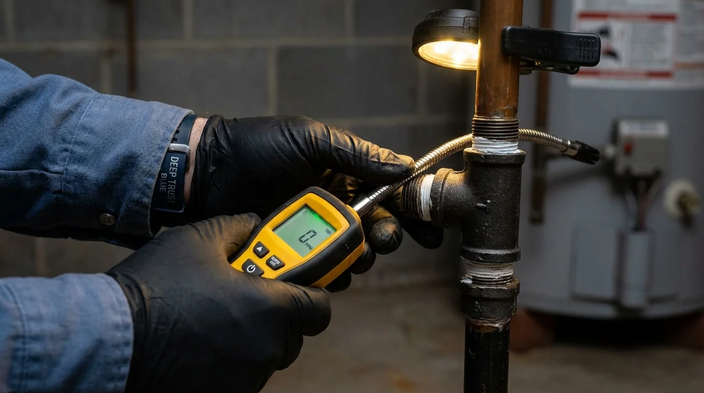 Gas leak detection with electronic sniffer by Johns Plumbing LLC in Norman
