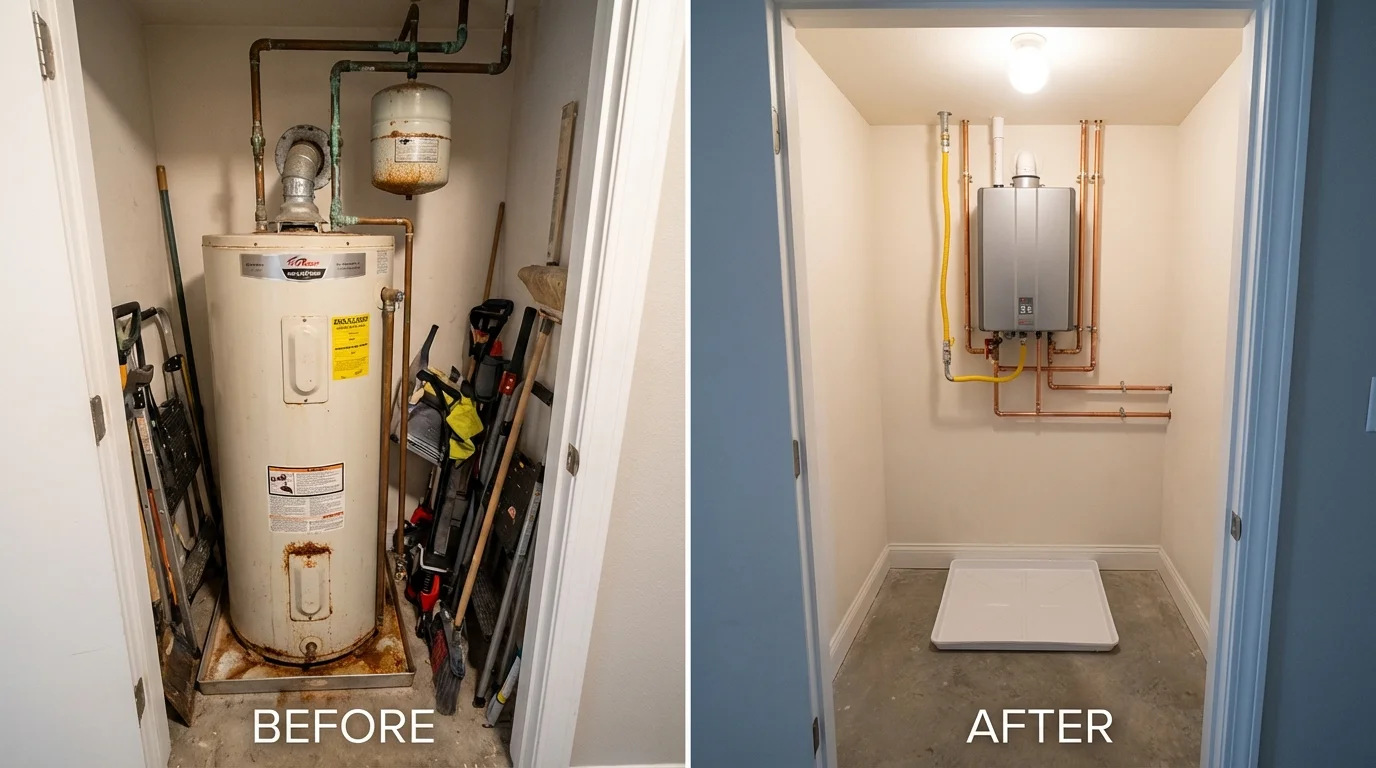 Tank water heater versus wall-mounted tankless unit comparison for Norman, OK homeowners