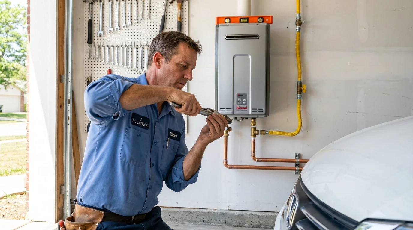 Tankless water heater installation by a Johns Plumbing LLC plumber in Norman
