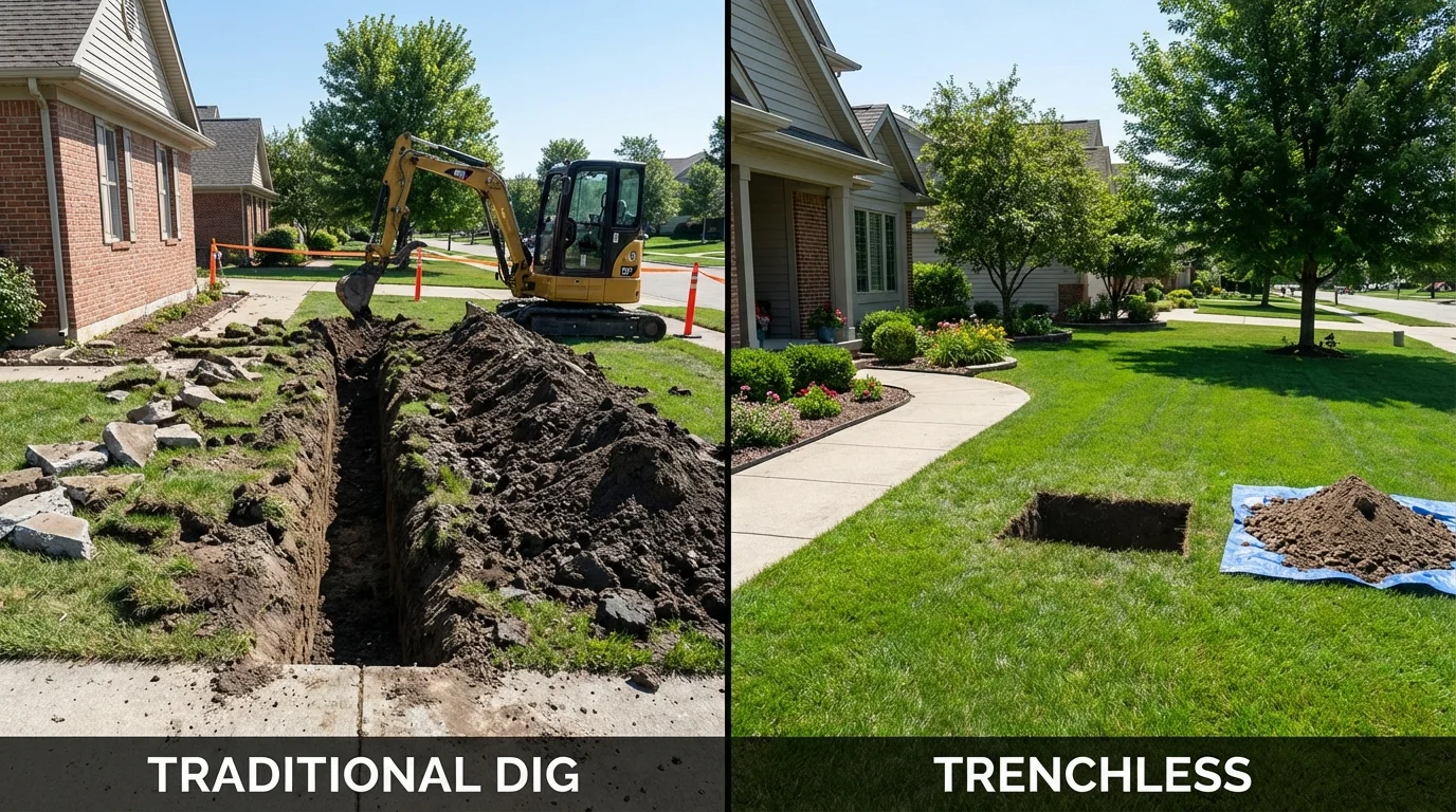 Trenchless sewer repair with minimal yard damage versus traditional excavation in Norman, OK